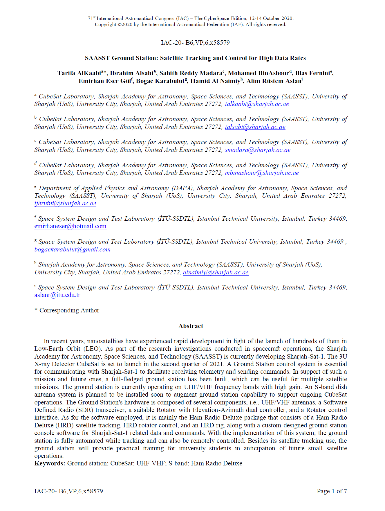 SAASST Ground Station: Satellite Tracking and Control for High Data Rates