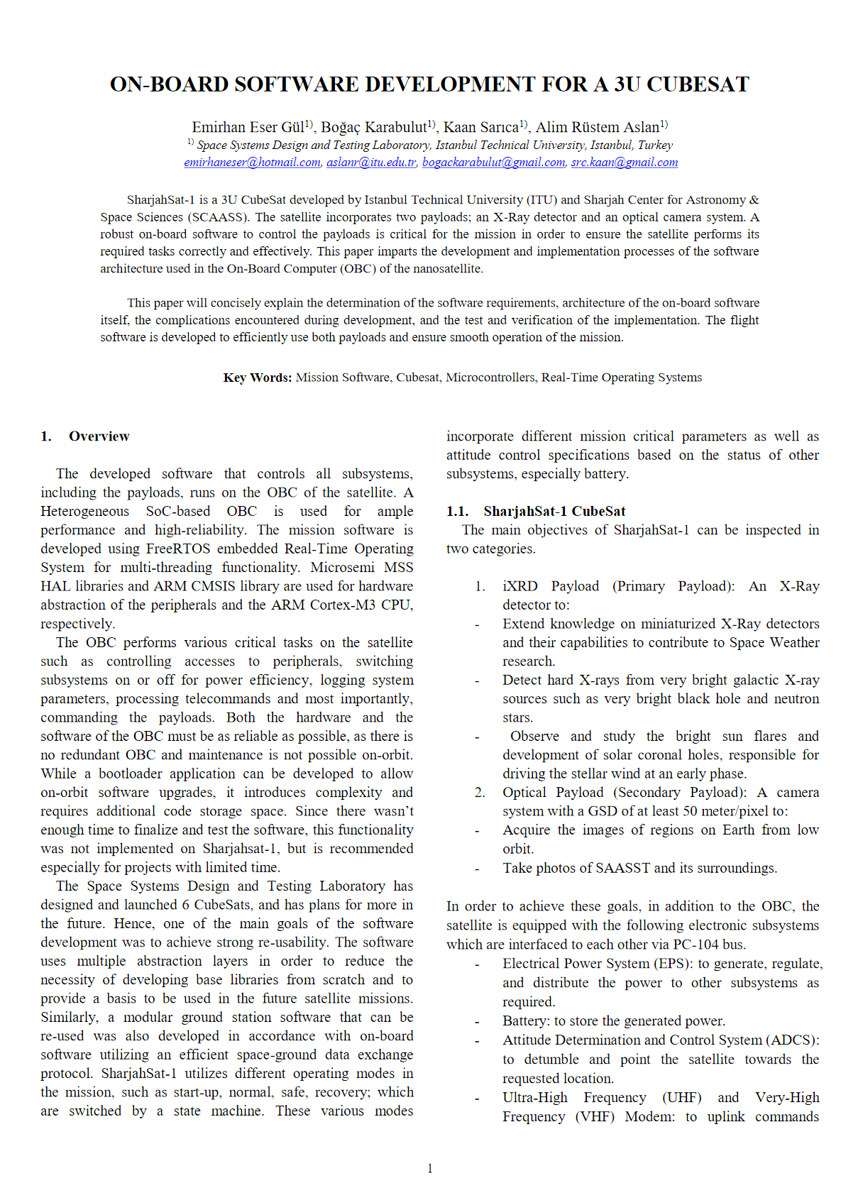 On-board Software Development for A 3U CubeSat